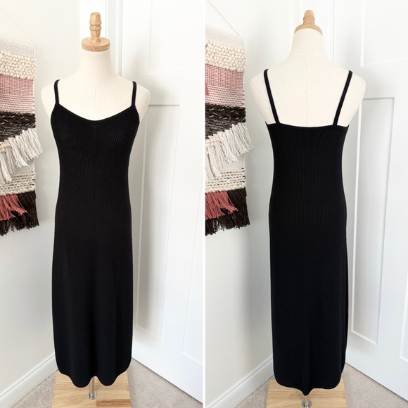 & Other Stories Rib Knit Sleeveless Midi Dress Black Sz M - Picture 1 of 8